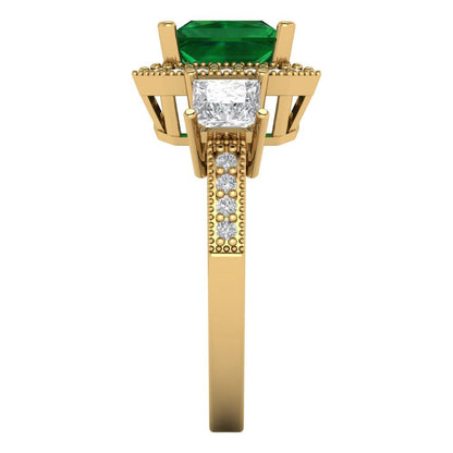 3.005 cttw Simulated Emerald Three-Stone Engagement Ring - Solid Gold (Princess Cut,7.0mm)