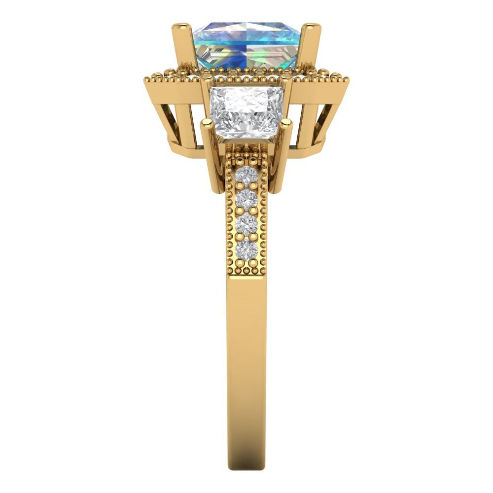 3.005 cttw Blue Moissanite Three-Stone Engagement Ring - Solid Gold (Princess Cut,7.0mm)