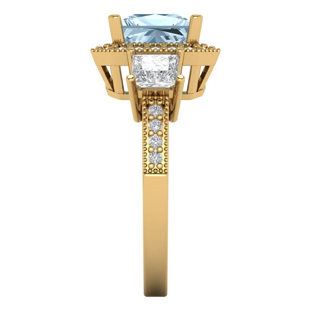 3.005 cttw Natural Aquamarine Three-Stone Engagement Ring - Solid Gold (Princess Cut,7.0mm)