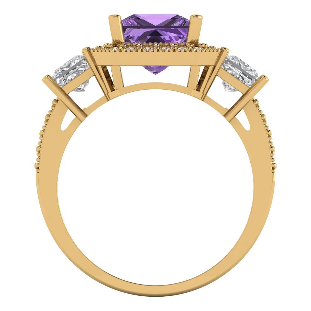 3.005 cttw Simulated Alexandrite Three-Stone Engagement Ring - Solid Gold (Princess Cut,7.0mm)