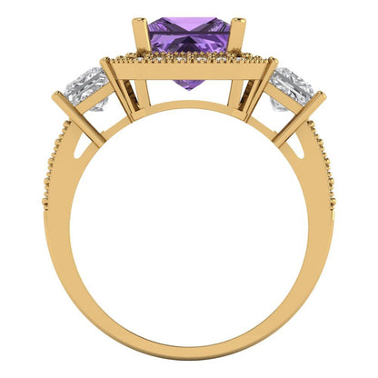 3.005 cttw Simulated Alexandrite Three-Stone Engagement Ring - Solid Gold (Princess Cut,7.0mm)