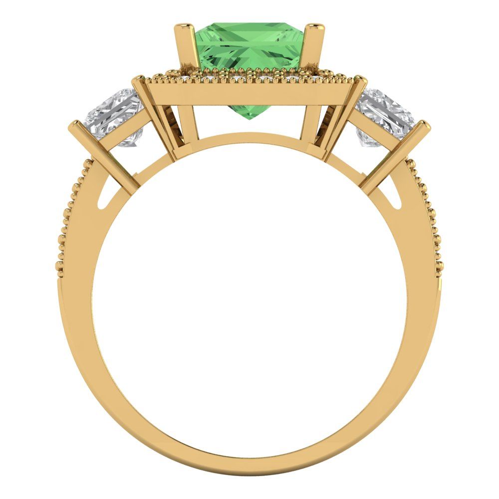 3.005 cttw Zirconia Simulated Green Diamond Three-Stone Engagement Ring - Solid Gold (VVS1, Princess Cut,7.0mm)