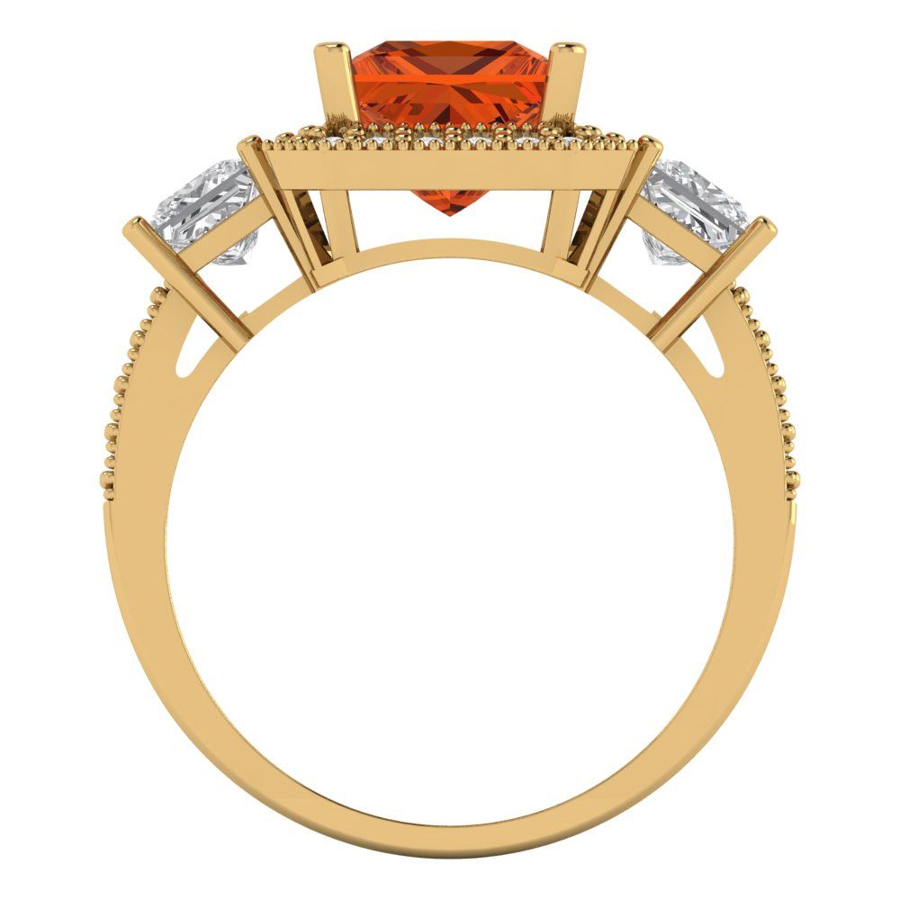 3.005 cttw Zirconia Simulated Red Diamond Three-Stone Engagement Ring - Solid Gold (VVS1, Princess Cut,7.0mm)