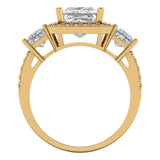 3.1 ct Brilliant Princess Cut Natural Diamond Stone Clarity SI1-2 Color G-H Yellow Gold Solitaire with Accents Three-Stone Ring