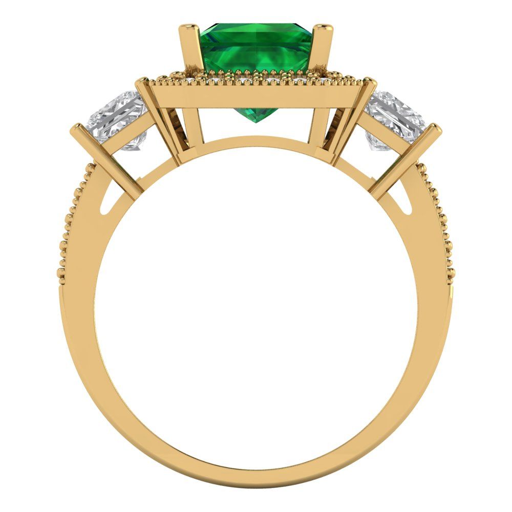 3.005 cttw Simulated Emerald Three-Stone Engagement Ring - Solid Gold (Princess Cut,7.0mm)