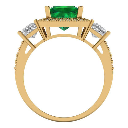 3.005 cttw Simulated Emerald Three-Stone Engagement Ring - Solid Gold (Princess Cut,7.0mm)