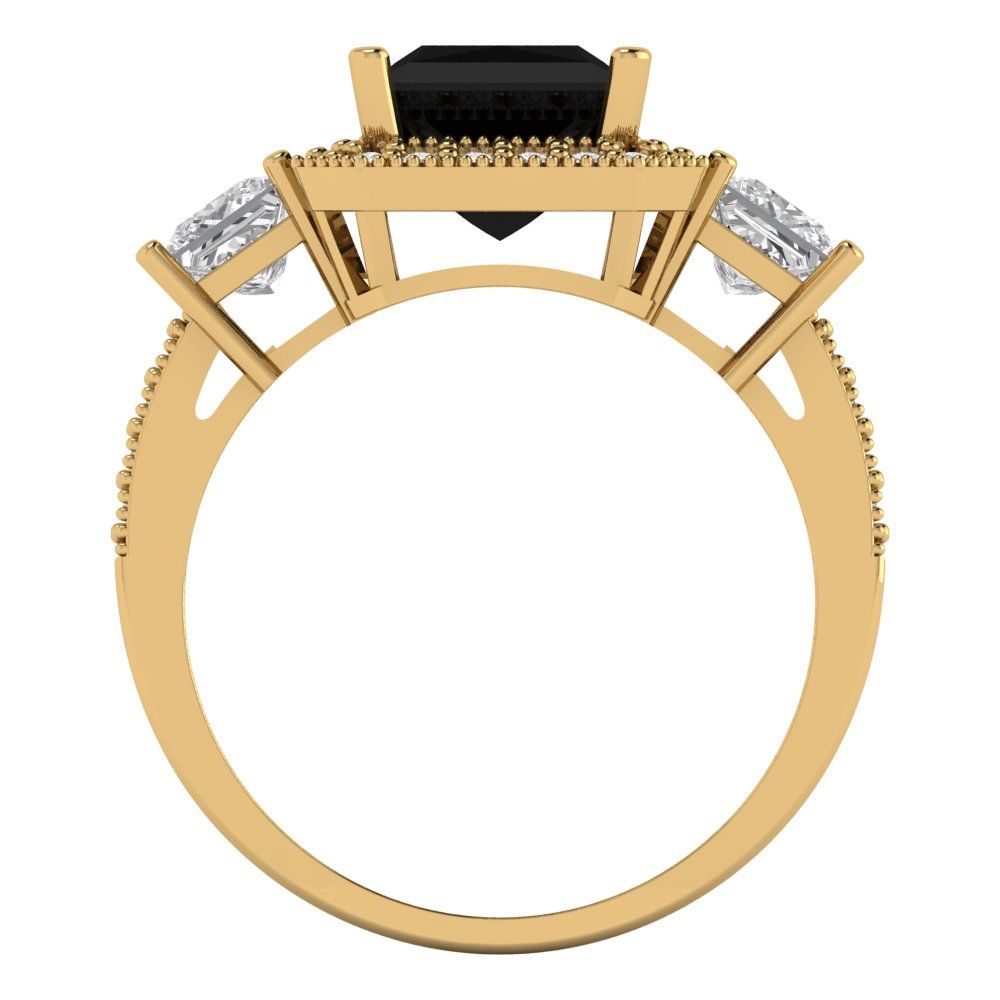 3.005 cttw Natural Onyx Three-Stone Engagement Ring - Solid Gold (Princess Cut,7.0mm)