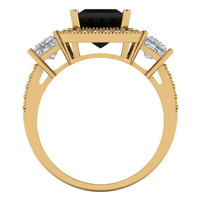 3.005 cttw Natural Onyx Three-Stone Engagement Ring - Solid Gold (Princess Cut,7.0mm)