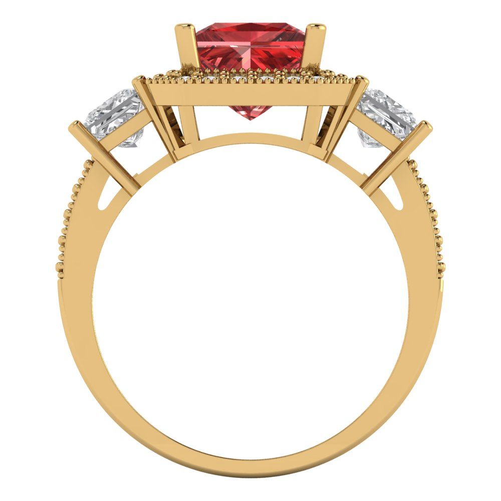 3.005 cttw Natural Garnet Three-Stone Engagement Ring - Solid Yellow Gold (VVS1, Princess Cut,7.0mm)