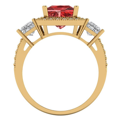 3.005 cttw Natural Garnet Three-Stone Engagement Ring - Solid Yellow Gold (VVS1, Princess Cut,7.0mm)