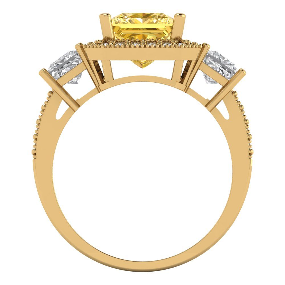 3.005 cttw Natural Citrine Three-Stone Engagement Ring - Solid Yellow Gold (VVS1, Princess Cut,7.0mm)