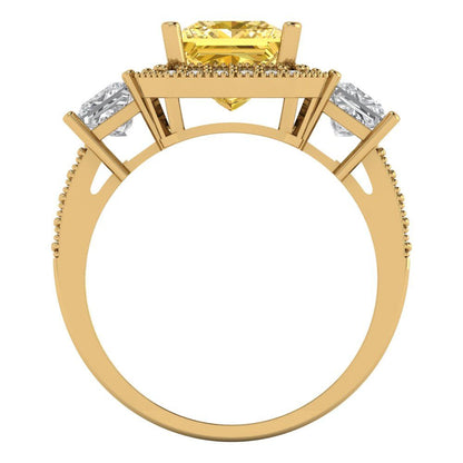 3.005 cttw Natural Citrine Three-Stone Engagement Ring - Solid Yellow Gold (VVS1, Princess Cut,7.0mm)