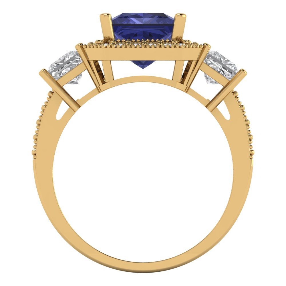 3.005 cttw Simulated Tanzanite Three-Stone Engagement Ring - Solid Gold (Princess Cut,7.0mm)