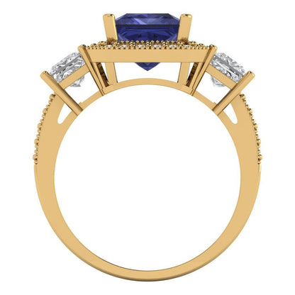 3.005 cttw Simulated Tanzanite Three-Stone Engagement Ring - Solid Gold (Princess Cut,7.0mm)