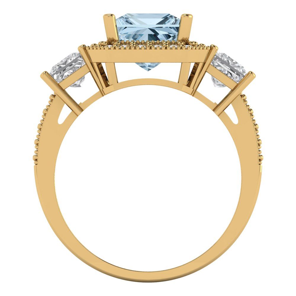 3.005 cttw Natural Aquamarine Three-Stone Engagement Ring - Solid Gold (Princess Cut,7.0mm)