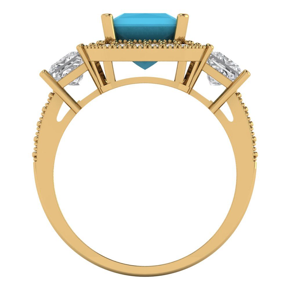 3.005 cttw Simulated Turquoise Three-Stone Engagement Ring - Solid Gold (Princess Cut,7.0mm)