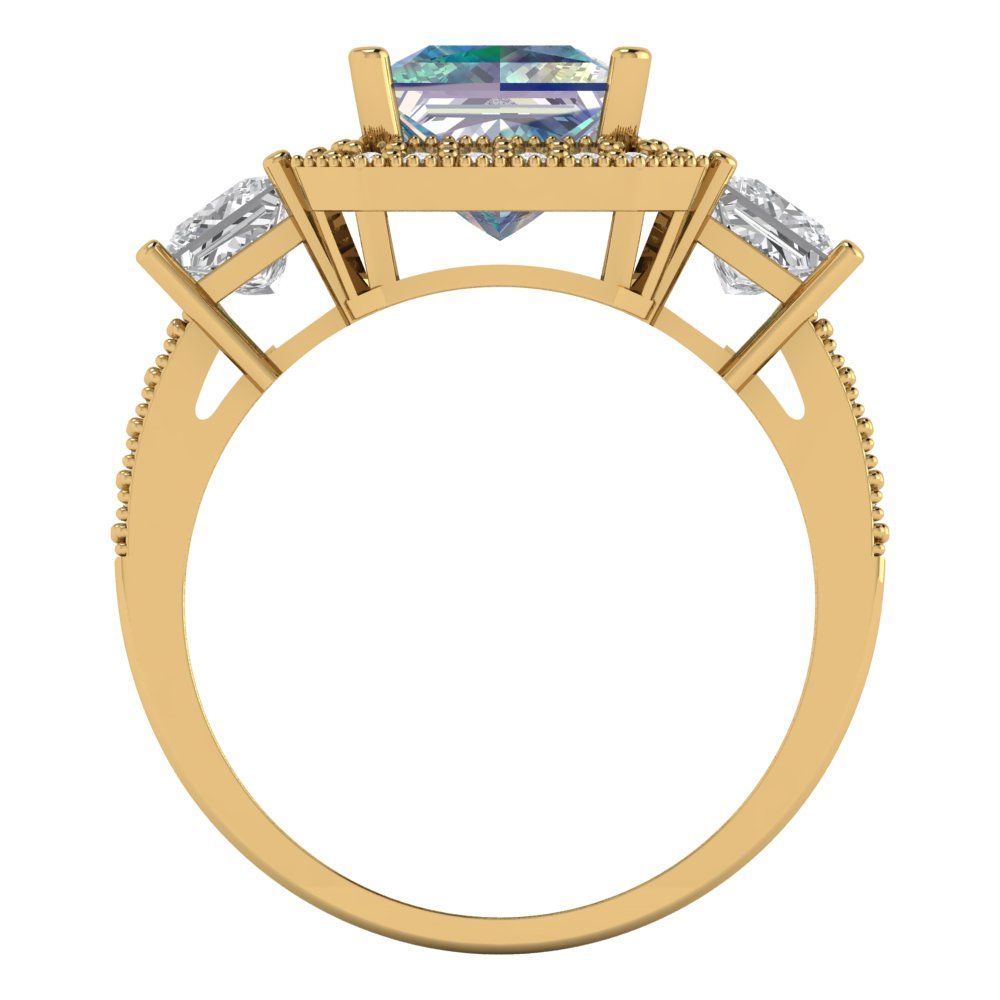 3.005 cttw Blue Moissanite Three-Stone Engagement Ring - Solid Gold (Princess Cut,7.0mm)