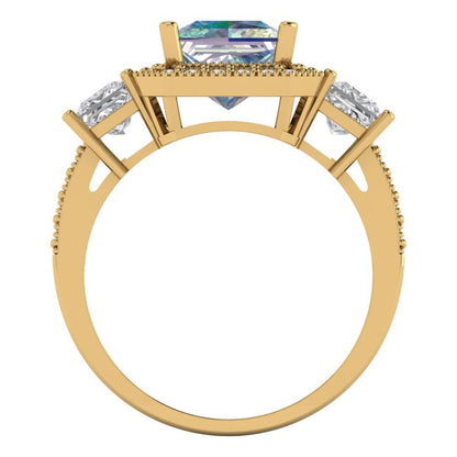 3.005 cttw Blue Moissanite Three-Stone Engagement Ring - Solid Gold (Princess Cut,7.0mm)