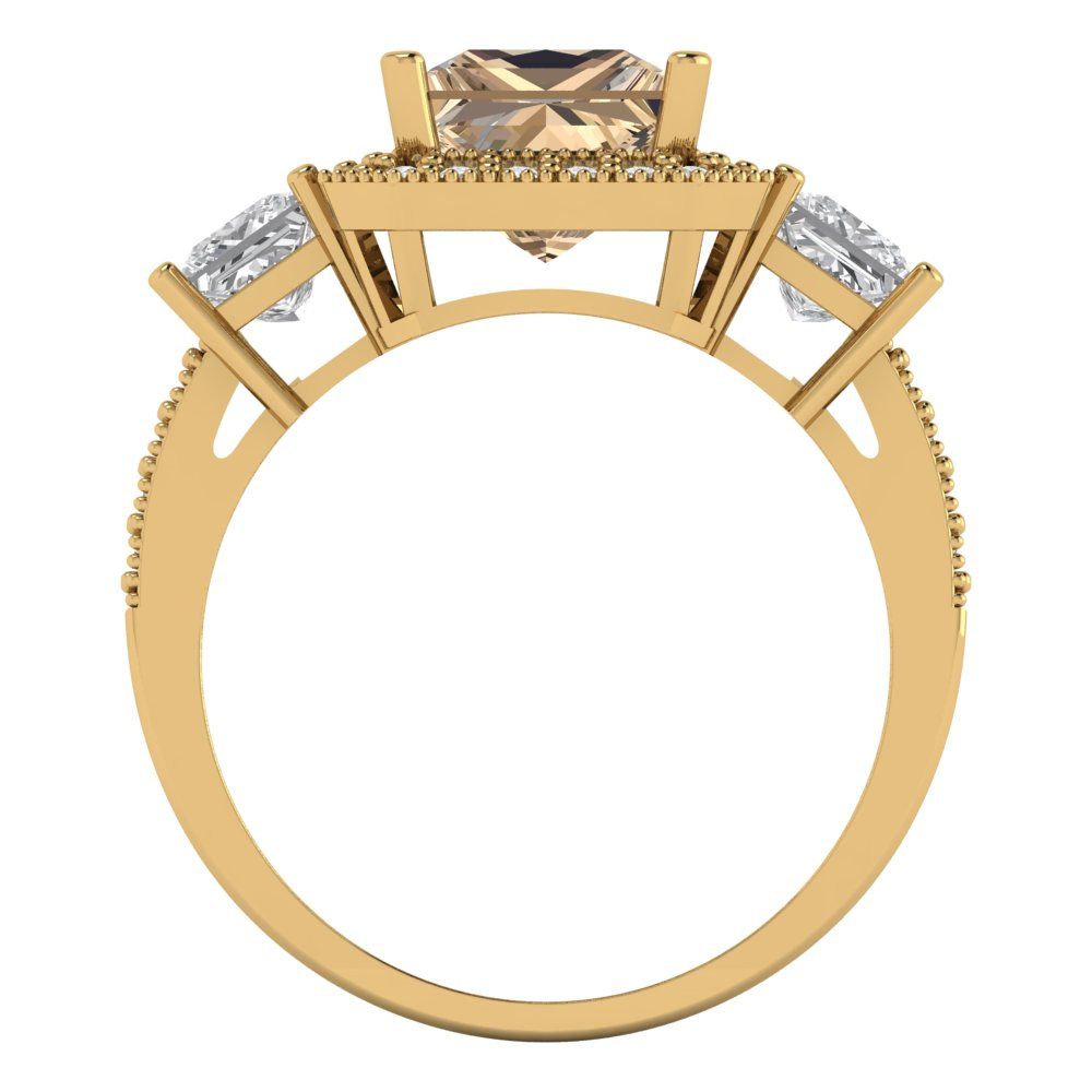 3.005 cttw Yellow Moissanite Three-Stone Engagement Ring - Solid Gold (Princess Cut,7.0mm)