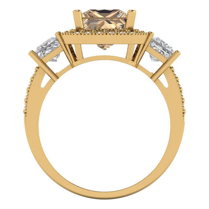 3.005 cttw Yellow Moissanite Three-Stone Engagement Ring - Solid Gold (Princess Cut,7.0mm)