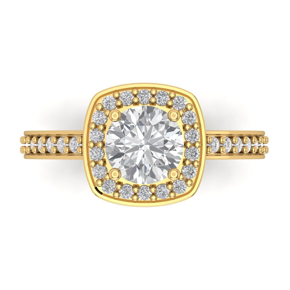 1.335 cttw Zirconia Simulated Diamond Hidden Halo Engagement Ring - Solid Gold (VVS1, Round Cut,6.5mm)