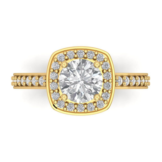 1.335 cttw Zirconia Simulated Diamond Hidden Halo Engagement Ring - Solid Yellow Gold (VVS1, Round Cut,6.5mm)