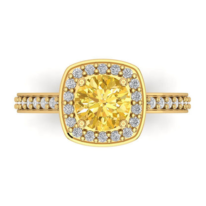 1.335 cttw Zirconia Simulated Yellow Diamond Hidden Halo Engagement Ring - Solid Gold (VVS1, Round Cut,6.5mm)