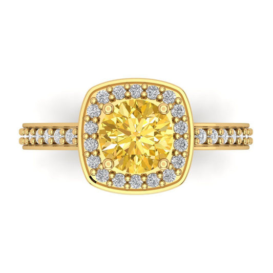 1.335 cttw Zirconia Simulated Yellow Diamond Hidden Halo Engagement Ring - Solid Yellow Gold (VVS1, Round Cut,6.5mm)