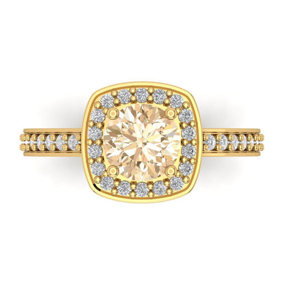 1.335 cttw Natural Morganite Hidden Halo Engagement Ring - Solid Gold (Round Cut,6.5mm)