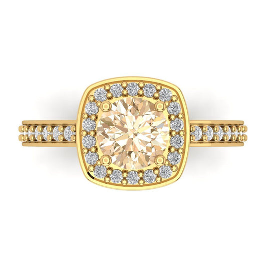 1.335 cttw Natural Morganite Hidden Halo Engagement Ring - Solid Yellow Gold (VVS1, Round Cut,6.5mm)
