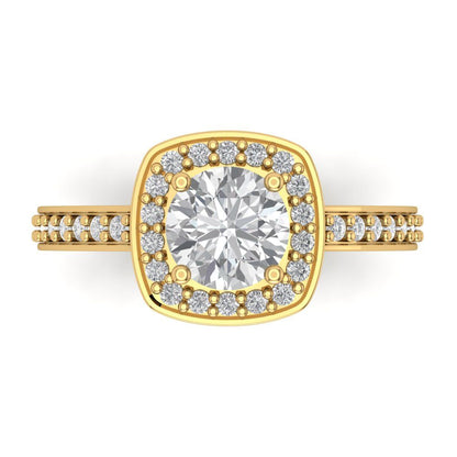 1.335 cttw White Sapphire Hidden Halo Engagement Ring - Solid Gold (Round Cut,6.5mm)