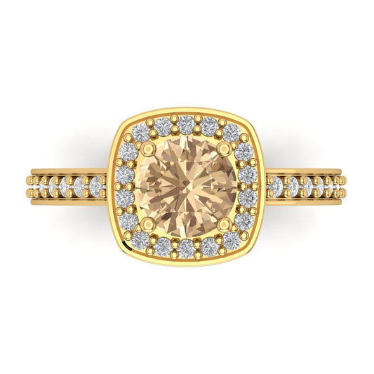 1.335 cttw Yellow Moissanite Hidden Halo Engagement Ring - Solid Yellow Gold (VVS1, Round Cut,6.5mm)