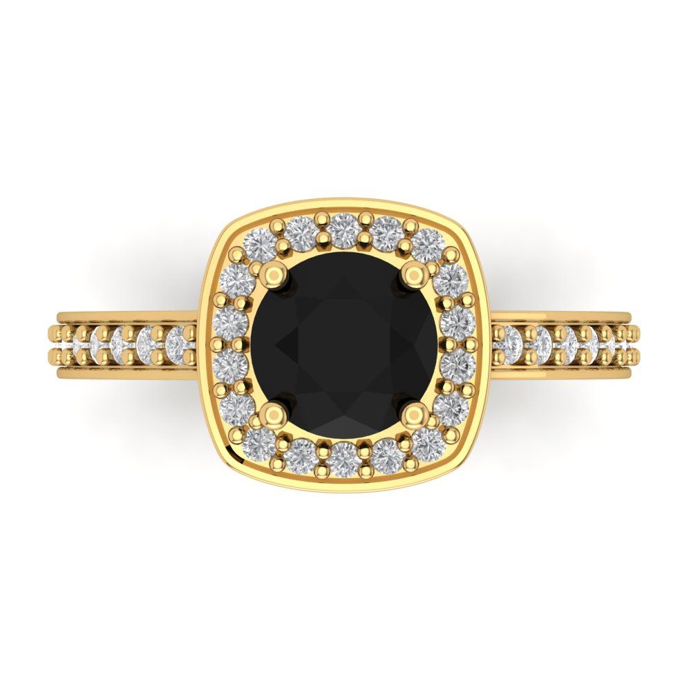 1.335 cttw Natural Onyx Hidden Halo Engagement Ring - Solid Gold (Round Cut,6.5mm)