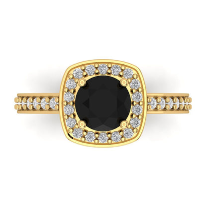 1.335 cttw Natural Onyx Hidden Halo Engagement Ring - Solid Gold (Round Cut,6.5mm)