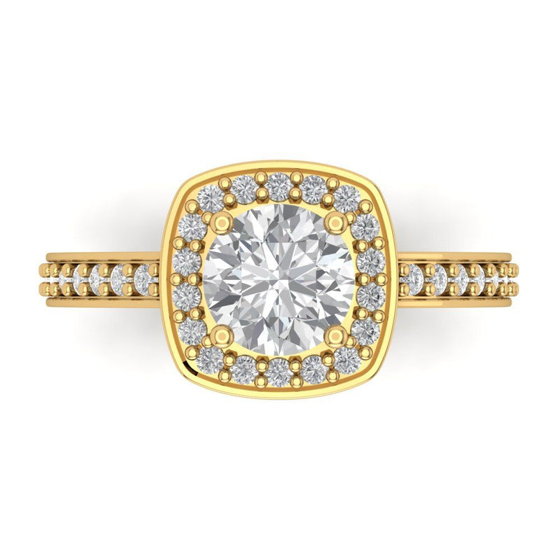 1.4 ct Brilliant Round Cut Natural Diamond Stone Clarity SI1-2 Color G-H Yellow Gold Halo Solitaire with Accents Ring