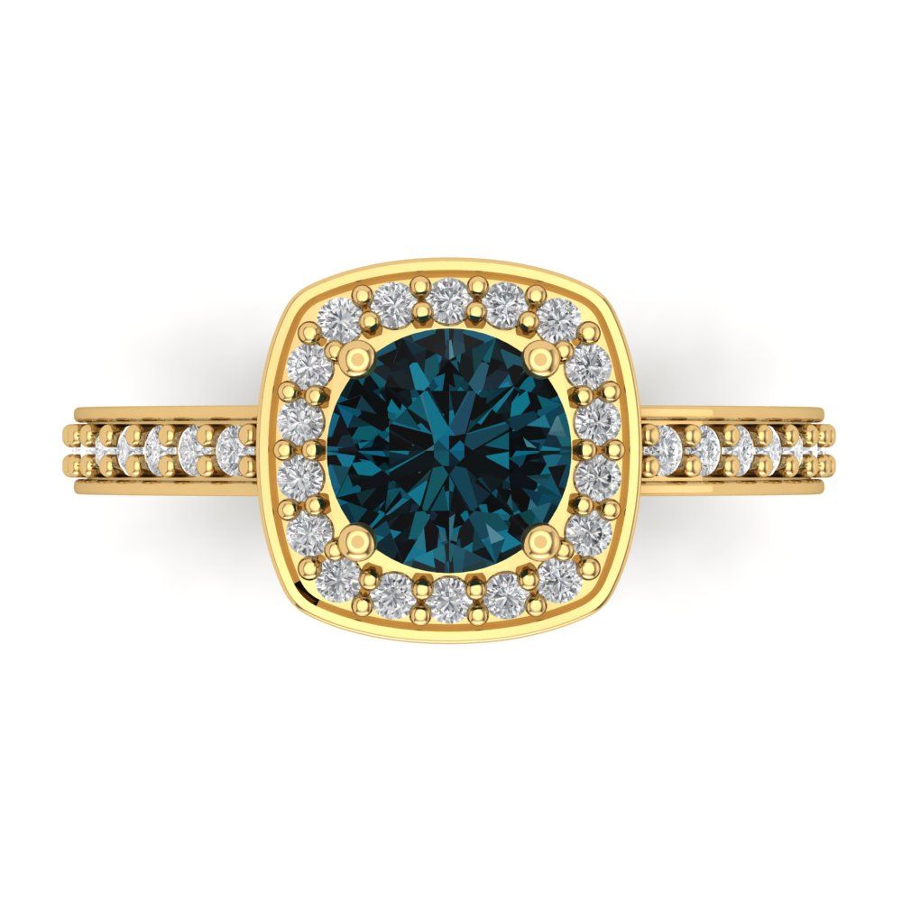 1.335 cttw Natural London Blue Topaz Hidden Halo Engagement Ring - Solid Gold (Round Cut,6.5mm)