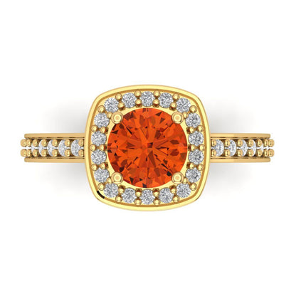 1.335 cttw Zirconia Simulated Red Diamond Hidden Halo Engagement Ring - Solid Gold (VVS1, Round Cut,6.5mm)