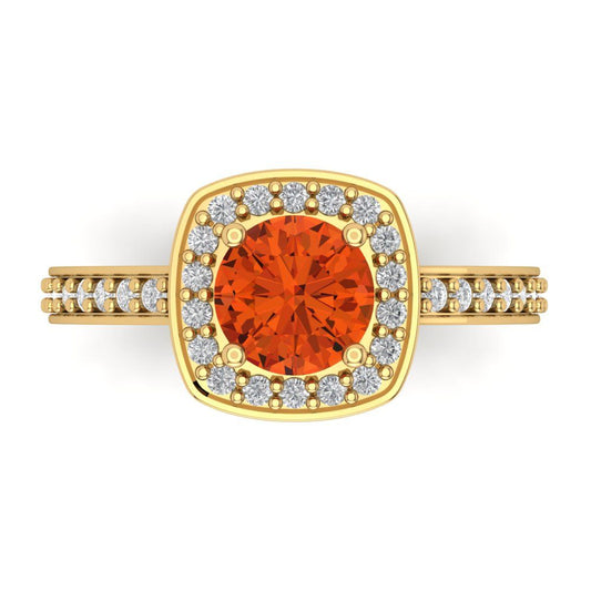 1.335 cttw Zirconia Simulated Red Diamond Hidden Halo Engagement Ring - Solid Yellow Gold (VVS1, Round Cut,6.5mm)