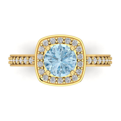 1.335 cttw Natural Sky Blue Topaz Hidden Halo Engagement Ring - Solid Gold (Round Cut,6.5mm)