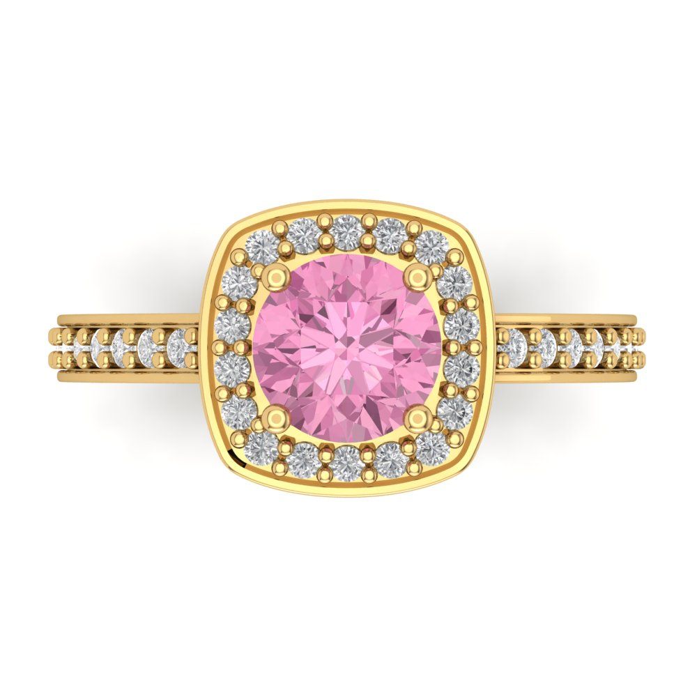 1.335 cttw Zirconia Simulated Pink Diamond Hidden Halo Engagement Ring - Solid Gold (VVS1, Round Cut,6.5mm)