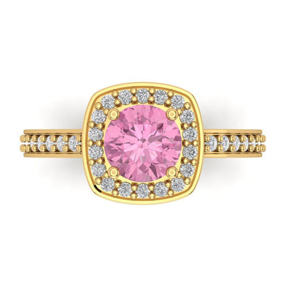 1.335 cttw Zirconia Simulated Pink Diamond Hidden Halo Engagement Ring - Solid Gold (VVS1, Round Cut,6.5mm)