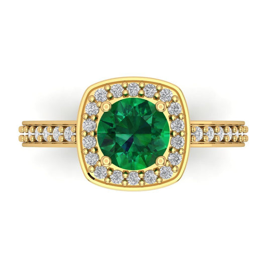 1.335 cttw Simulated Emerald Hidden Halo Engagement Ring - Solid Yellow Gold (VVS1, Round Cut,6.5mm)