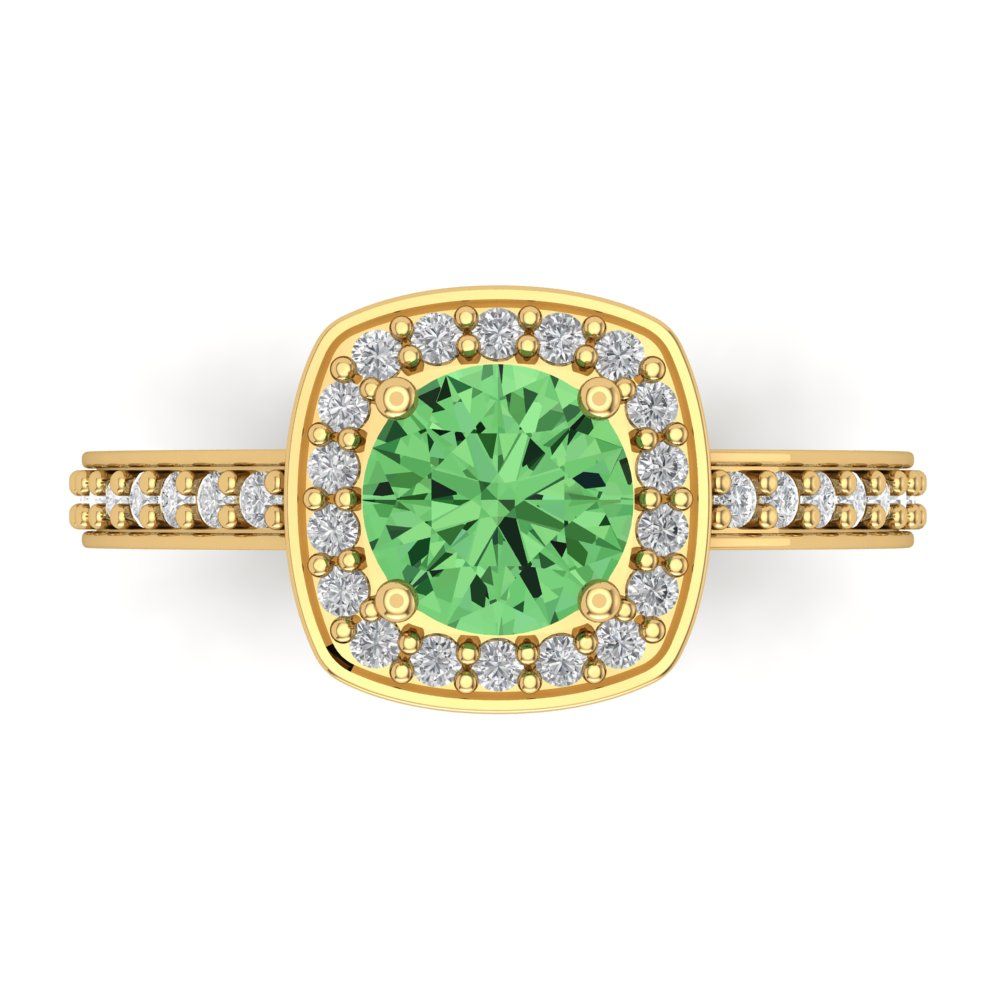 1.335 cttw Zirconia Simulated Green Diamond Hidden Halo Engagement Ring - Solid Gold (VVS1, Round Cut,6.5mm)