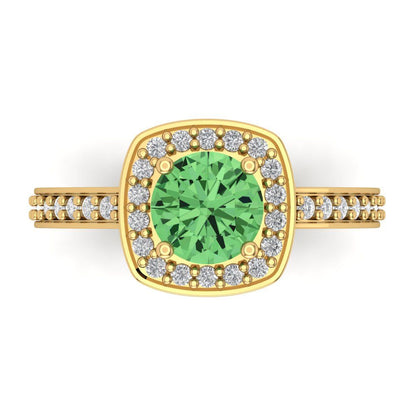 1.335 cttw Zirconia Simulated Green Diamond Hidden Halo Engagement Ring - Solid Gold (VVS1, Round Cut,6.5mm)