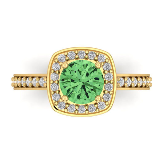 1.335 cttw Zirconia Simulated Green Diamond Hidden Halo Engagement Ring - Solid Yellow Gold (VVS1, Round Cut,6.5mm)