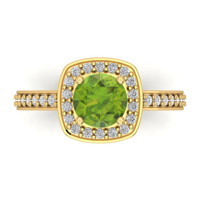 1.335 cttw Natural Peridot Hidden Halo Engagement Ring - Solid Gold (Round Cut,6.5mm)