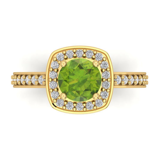 1.335 cttw Natural Peridot Hidden Halo Engagement Ring - Solid Yellow Gold (VVS1, Round Cut,6.5mm)