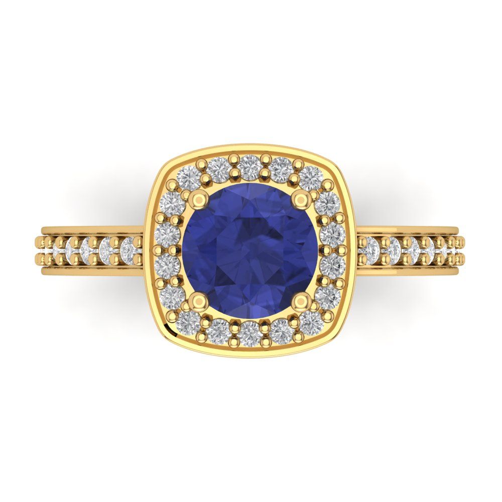 1.335 cttw Simulated Tanzanite Hidden Halo Engagement Ring - Solid Gold (Round Cut,6.5mm)