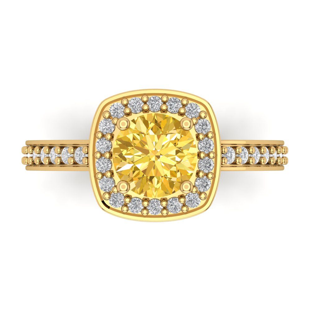 1.335 cttw Natural Citrine Hidden Halo Engagement Ring - Solid Gold (Round Cut,6.5mm)