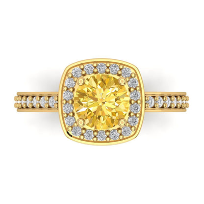 1.335 cttw Natural Citrine Hidden Halo Engagement Ring - Solid Gold (Round Cut,6.5mm)